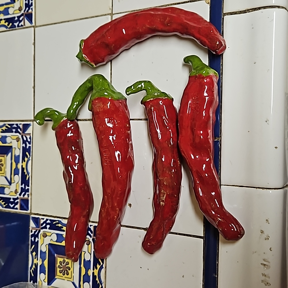 5 Ceramic red chilies made in Mexico